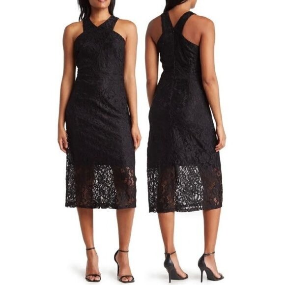 NWOT Sam Edelman Black Embroidered Lace Midi Dress 8 - Picture 1 of 11